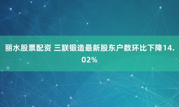 丽水股票配资 三联锻造最新股东户数环比下降14.02%